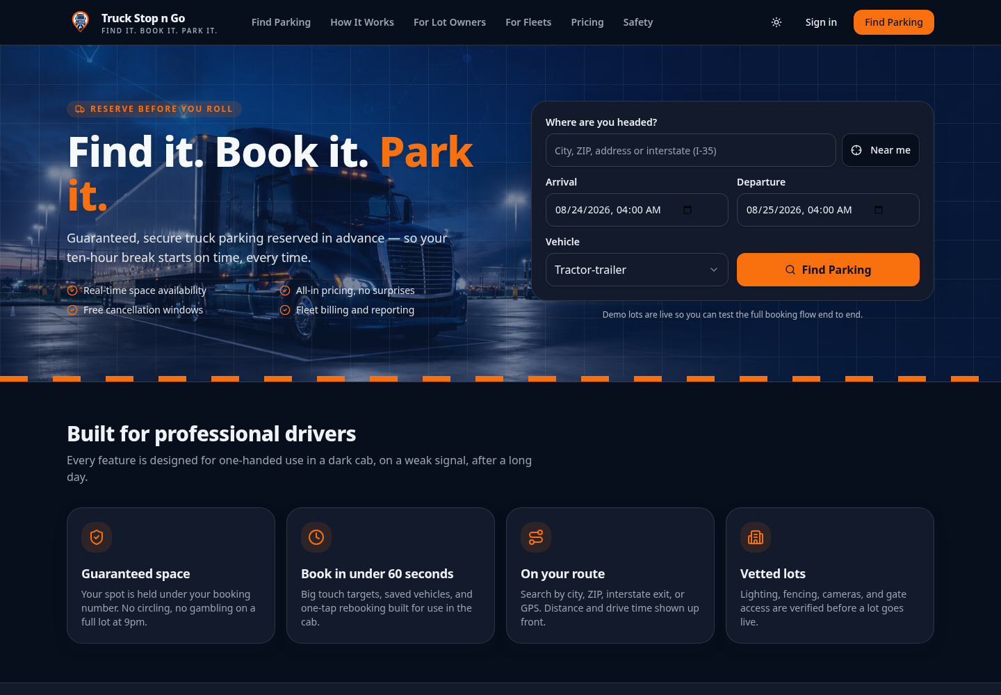 Truck Stop n Go website screenshot